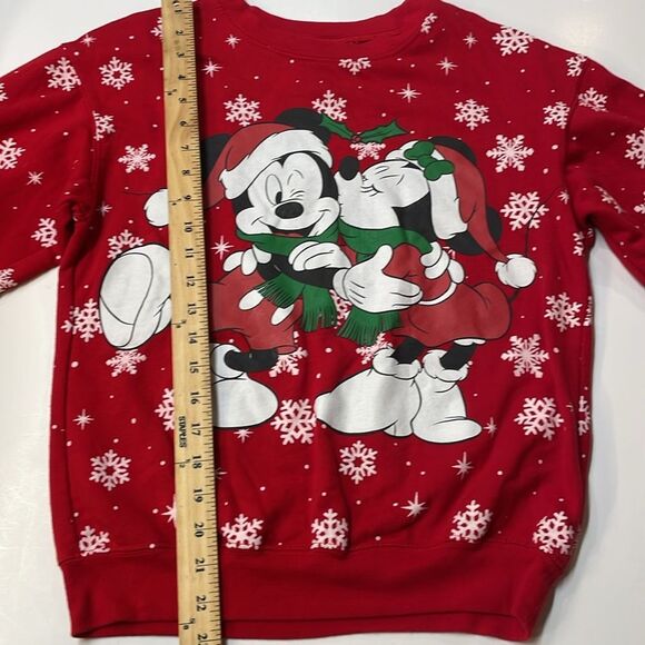 Disney Mickey Minnie Christmas Sweatshirt Red Holiday Crewneck Sz XS - Picture 4 of 6